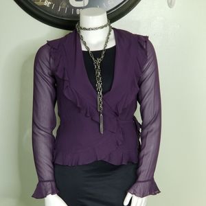 Lauren Ralph Lauren sheer purple wrap top w/ruffle